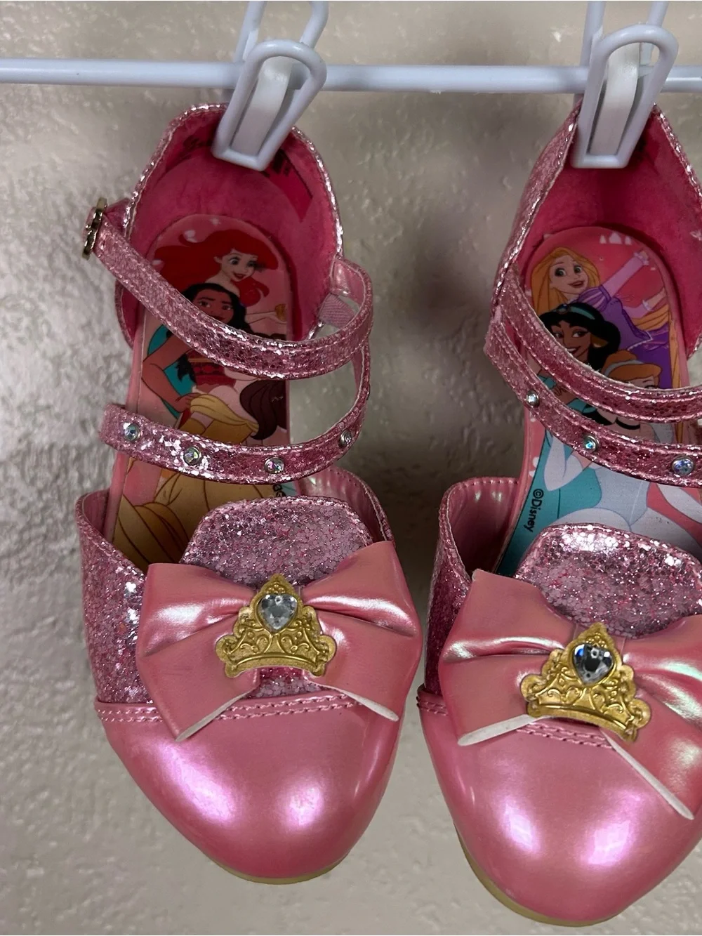 Disney Princess Pink Glitter Girls' Dress Shoes with Bow and Jewel
